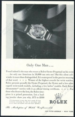1942 Rolex Oyster Perpetual Watch Photo Only One Man In 18000 Vintage Print Ad