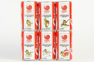 1988 Coca Cola 6 Cans Set From Spain,  Olympics Seoul 88 (with Copyright Line)