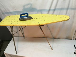 Vintage 70s Yellow Childs Metal Ironing Board And Steam Iron Wolverine Toy
