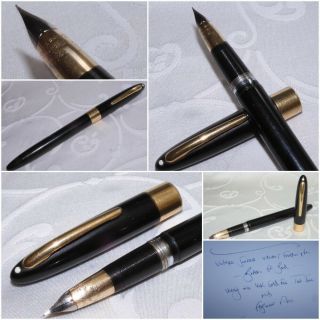 Vintage Sheaffer Snorkel Valiant Fountain Pen Black 14k Gold Fine Smooth Nib