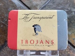 Vintage “the Transparent” Trojans Condom Tin Box Youngs Rubber Corp Rare No Res