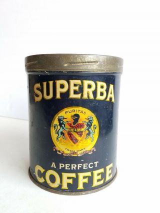 Vintage Superba Coffee Tin 1 Pound Can Milliken Tomlinson Portland Maine Empty