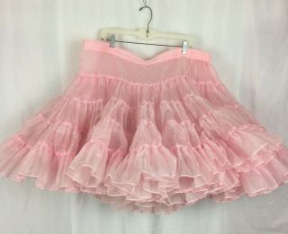 Square Dance Petticoat Pink Organza Crystal Crinoline Modified Waist Vintage