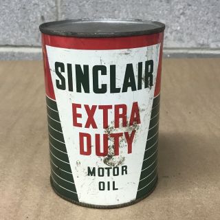 Vintage Sinclair Extra Duty One Quart Metal Motor Oil Can Dinosaur ￼empty