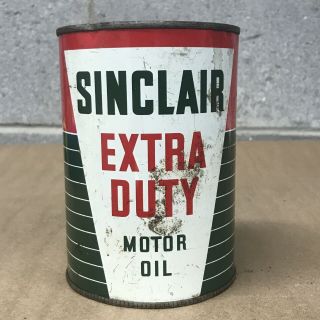 Vintage Sinclair EXTRA DUTY one quart metal Motor Oil Can dinosaur ￼empty 2