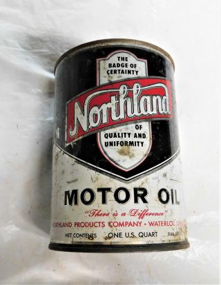 Vintage Northland Motor Oil Full Quart Can Waterloo Iowa