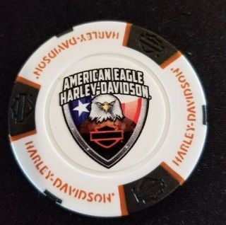 American Eagle Hd Texas (white/black/orange) Harley Poker Chip Full Color