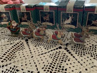 Hallmark Keepsake Ornaments 1992 Santa And His Reindeer - Complete 5 Piece Set