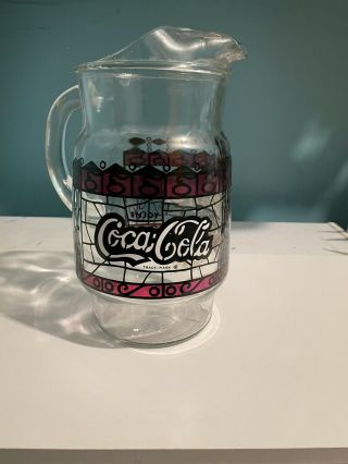 Vintage Pizza Hut,  Coca Cola Stained/Tiffany/Style Glass Serving Pitcher Rare 2