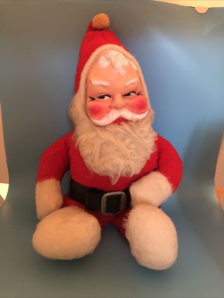 Vintage 1950s Stuffed Rushton Santa Clause 16 " Rubber Face Christmas - Plays Music