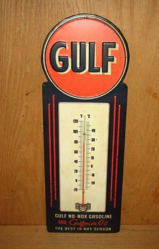 Gulf No Nox Gasoline Gulfpride Oil Gas Wall Thermometer Sign Vintage Style