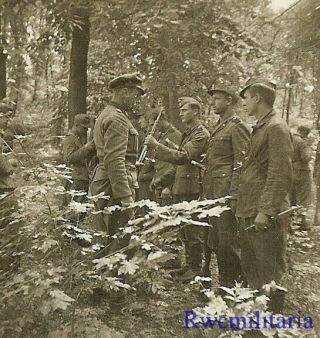 Rare German Elite Waffen Officer Conducting Weapons Inspection In Woods