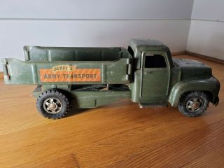 Vintage Buddy L Army Transport Truck,  Pressed Steel Toy.  1950.