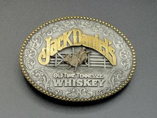 Vintage Jack Daniels And Rodeo Old Time Tennessee Whiskey Belt Buckle