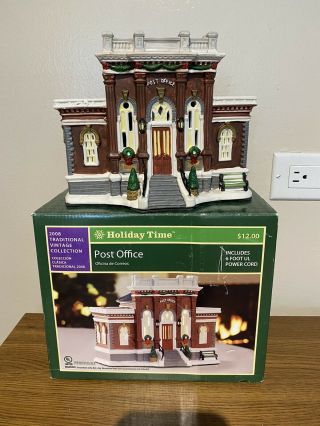 Traditional Classic Christmas Village Porcelain House,  Lighted Post Office W/box