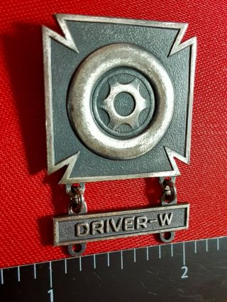 Vtg Us Army,  Ww 2,  Drivers Badge Insignia W/hanger,  Jostens Sterling (rare)