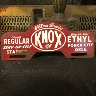 Vintage Knox Ultra Sonic Ethyl Metal License Plate Topper Sign