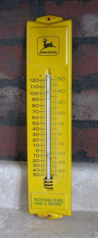 Vintage John Deere Farm Equipment Advertising Tin Thermometer
