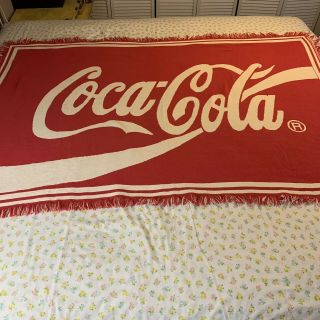 Coca Cola Knitted Throw Blanket Tapestry Wall Hanger With Fringe 70 " X 48 "