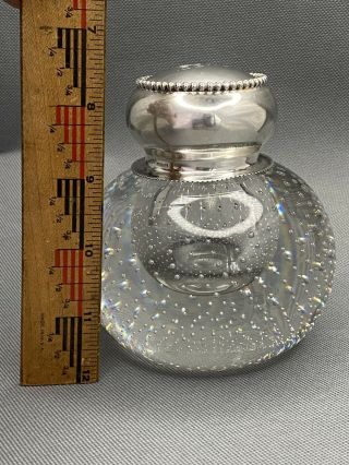 Pairpoint Controlled Bubble Glass Paperweight Inkwell Signed Sterling Silver Top