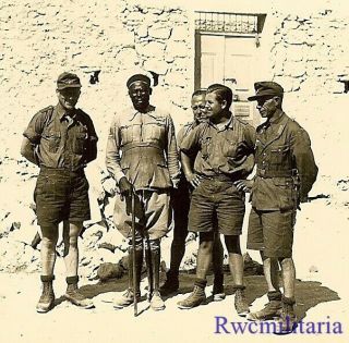Rare Wehrmacht Afrika Korps Troops W/ Italian Colonial Soldier By Fortress