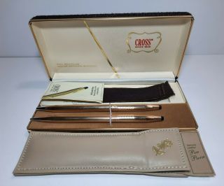 Cross Rose Edition 14k Gold Filled Pen & Pencil Set Leather Pouch Vintage 1982.