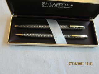 Sheaffer Imperial White Dot Sterling Silver Ball Point Pen & Pencil In Case