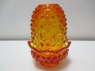 Vintage Fenton Glass Fairy Light Lamp Candle Holder Hobnail Orange Amberina