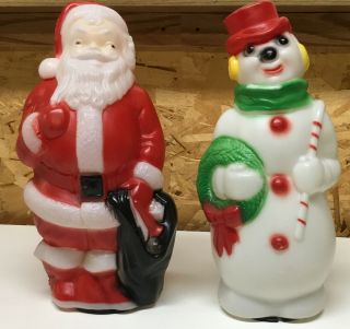 Vintage 1968 Empire Plastic Lighted Santa & Snowman 13 " Tall