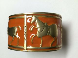 Vintage Equestrian Horse Orge Enamel Cuff Bracelet Estate Costume Jewelry
