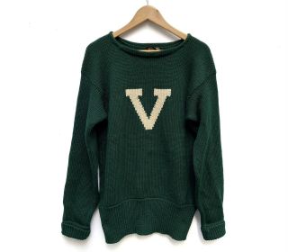 Vintage 1950s M&n Athletic Boston,  Ma Green Wool “v” Letter Sweater Size M/l