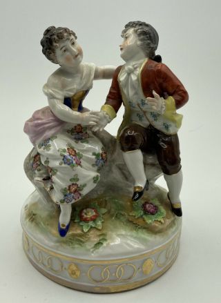 Antique Volkstedt Porcelain Romantic Couple Figurine Germany Marked & Signed