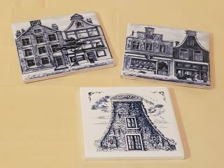 (5) Vintage Klm Business Class Delft Blue Porcelain Tile Coasters – House Design