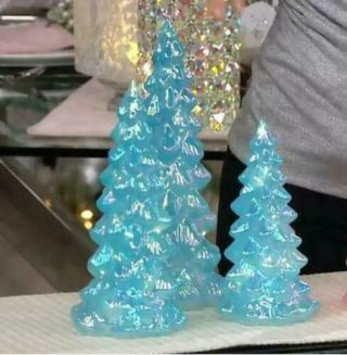Set Of 3 Illuminated Blue Iridescent Glass Trees By Valerie Parr Hill