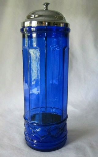 Vintage Cobalt Blue Glass Barber Shop Comb Diner Soda Fountain Straw Holder Jar