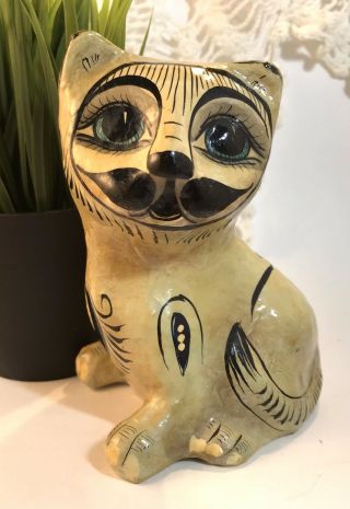 Vtg Sermel Tonala Jal Paper Mache Cat Figurine Jalisco Mexico Folk Art 5 "