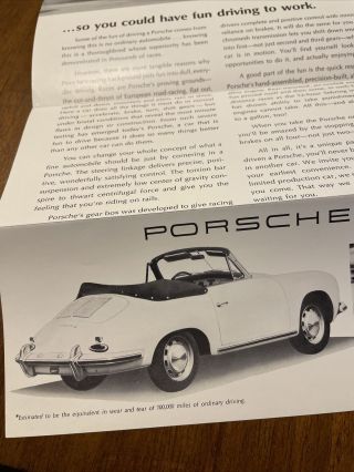 1964 1965 Porsche Type 356c 356 Coupe Cabriolet B&w Flyer / Brochure M&m 279