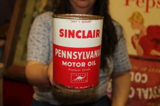 Vintage Sinclair Pennsylvania Motor Oil 1 Quart Metal Can Sign