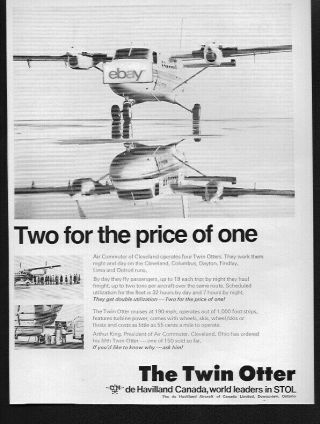 Air Commuter Airlines Cleveland,  Ohio De Havilland Twin Otter 2 For 1 1968 Ad