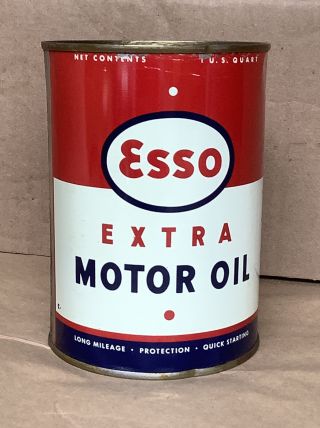 Vintage Esso Extra Brand One Quart Metal Oil Can Full Can