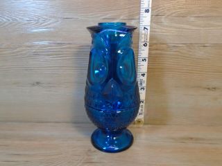 Vintage Mid Century Blue Viking Glass Owl Fairy Lamp Candle 