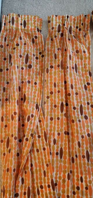 4 Panels Vtg Mcm Pinch Pleat Semi - Sheer Curtains 37.  5 " Long Orange Gold Brown