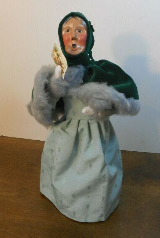 Vintage 1993 Byers Choice Carolers 13 " Woman Lady In Green Fur Trimmed Cape