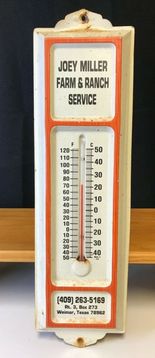 Vintage Joey Miller Farm & Ranch Service Advertising Thermometer Sign - Tx