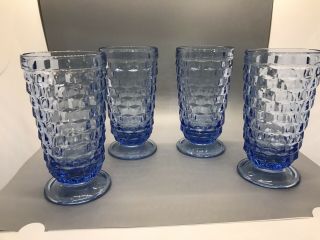 4 Vintage Blue Fostoria American Whitehall Iced Tea Tumblers Indiana Glass