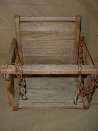 Rustic Vintage Child’s Playground Yard Folding Wood Swing W/chains