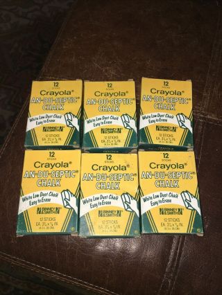 6 Boxes Vintage Crayola An - Du - Septic No.  1400 Binney - Smith White Low Dust Chalk