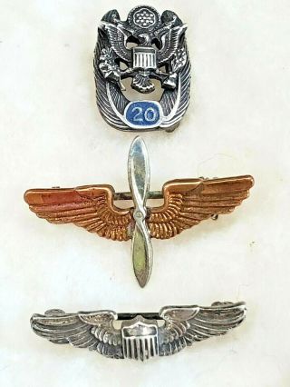 Vintage 20 Yr Us Army Military Service Pin Sterling Plus Two Other Military Pins