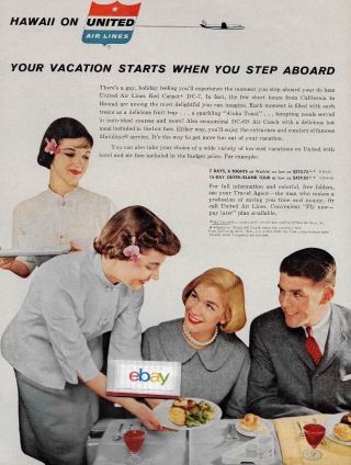 United Air Lines 1959 To Hawaii Vacation Begins When You Step Aboard Dc - 7 Ad