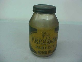 Vintage Freedom Perfect Motor Oil 1 Qt.  Oil Jar (watchdog Graphics On Label)